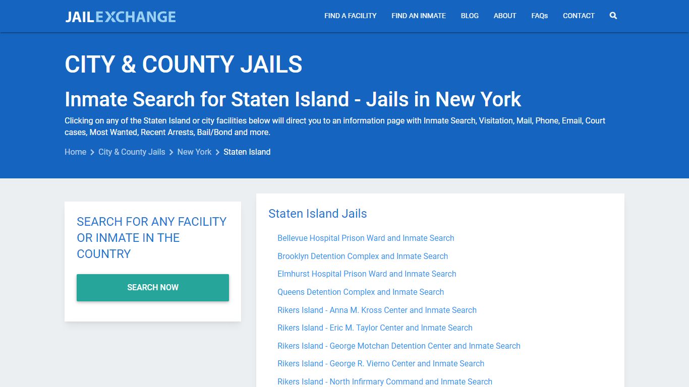 Inmate Search for Staten Island | Jails in New York - Jail Exchange